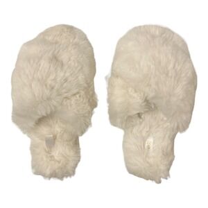 NWT Women's Ivory FLORA NIKROOZ Fur Slippers Size Large 9-10